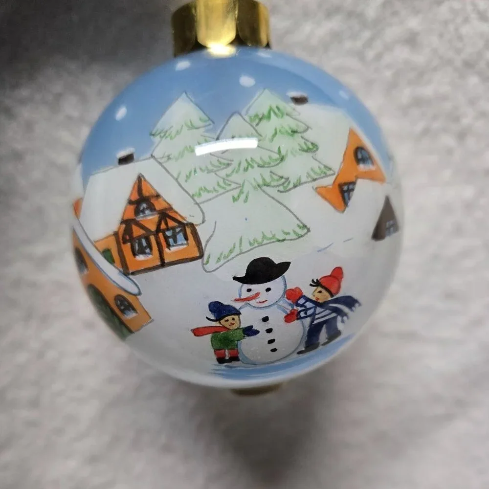 Li Bien Christmas Ornament with Snowman & Village Scene Hand‎ Painted Pier1
